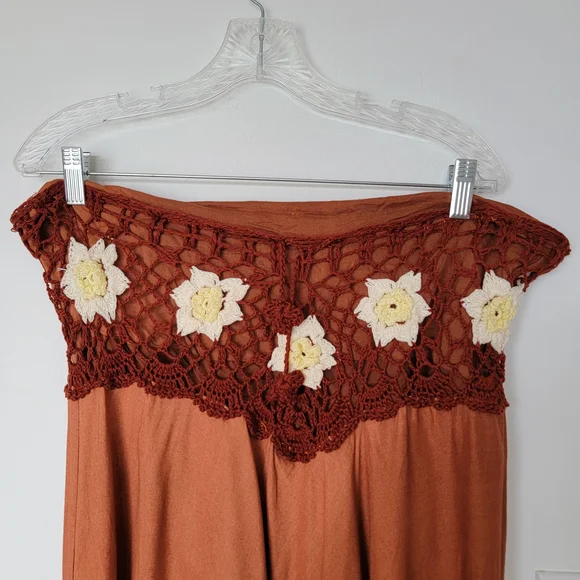 Bohemian Crochet Cotton Skirt Boho Hippy Hippie Gypsy Brown Asymeyrical Skirt - Picture 4 of 6